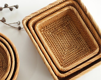 Rattan Desktop Storage Basket,Rattan Cosmetic Storage Box,Personalized Natural Woven basket,Housewarming Gift