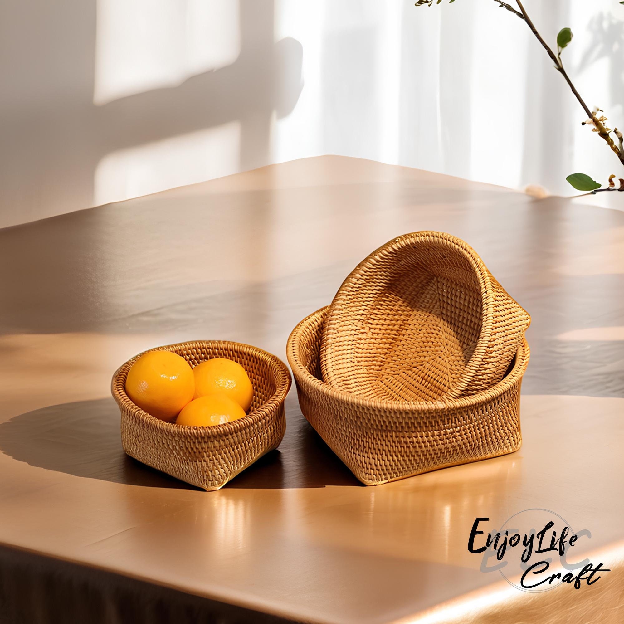 Cesta Organizadora De Ratán Tejida A Mano, Cuadrada, Ideal Para Fruta, Oficina O Decoración