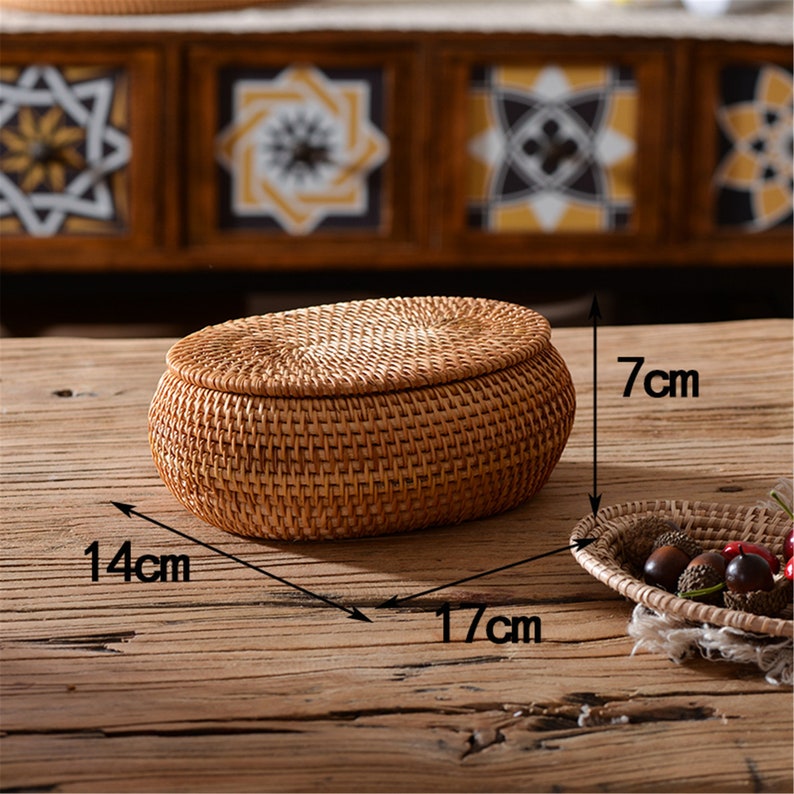 Rattan Woven Round Storage Basket With Cover,rattan Jewellery Box ...