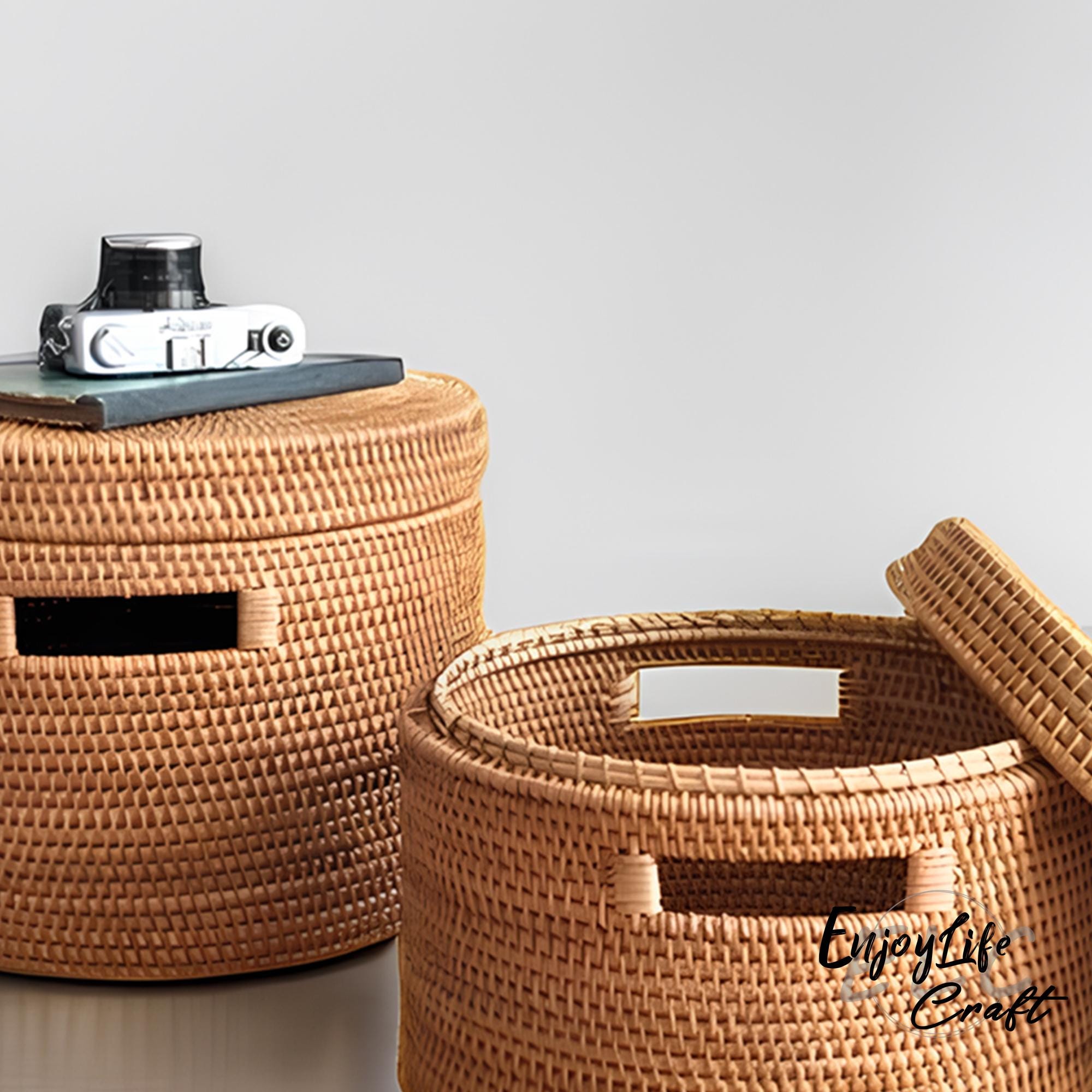 Round Rattan Woven Storage Basket With Lid,rattan Storage Box,toy ...