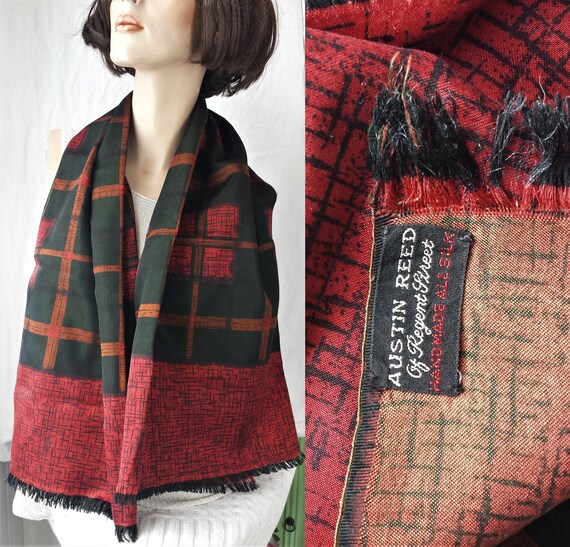 Austin Reed 1950 60 S Dark Green Red Rust Check Abstract Etsy
