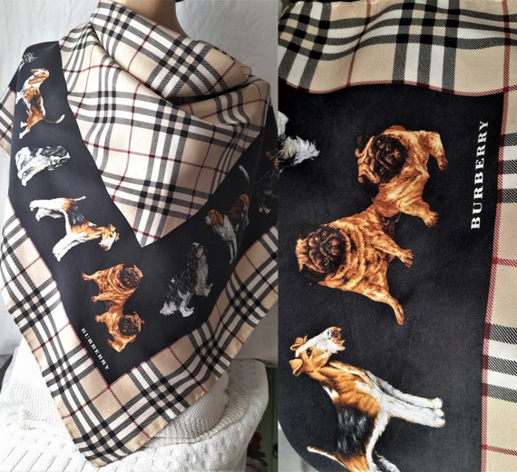 Large Burberry London 1990's Nova Check Dogs Silk