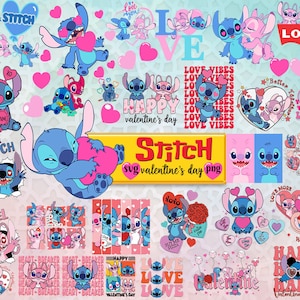 stitch valentines Svg bundle, valentines svg, blue alien svg and png
