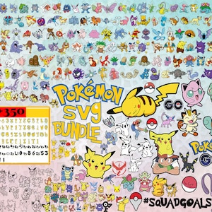Bundle Svg Pokemon, plus de 350 fichiers svg Pokemon, Clipart Pokemon, Pikachu svg, Bundle SVG en couches Pokemon, Pikachu Charizard Togepi Chansey svg