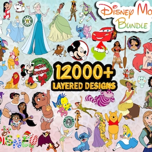 Layered Princess SVG Bundle for Cricut Files, Frozen, Moana, Mickey, Encanto, Ariel, Elsa, Tangled, Stitch, Toy Story, Pooh SVG Files