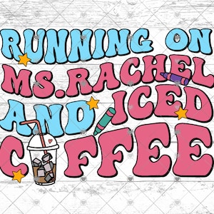 Bieganie na pani Rachel i mrożonej kawie svg, Zabawny projekt w retro kolorowym stylu groovy, Bieganie na pani Rachel i mrożonej kawie svg
