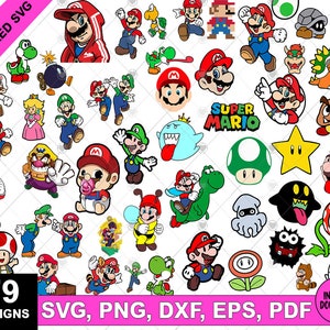 Super Mario svg clipart bundel, Mario Christmas SVG gesneden bestanden voor Cricut, Mario Set en Paper Mario svg bundel, Mario Kart Svg, digitale svg