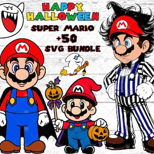 Paquete SVG de Halloween, Super Mario svg png, +50 archivos de corte svg de Mario Halloween para Cricut, Bowser Peach svg, decoración de fiesta, adorno para tarta, Mario