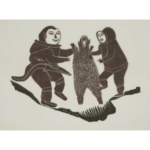 FOUND I Leah Qumaluk ᓕᐊ ᑯᒪᓗ (1934-2010), Original Inuit Art, Stonecut Print, Pencil Signed, Original Art Print