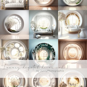 12 round windows digital background for Photoshop, Photography Background, Fine art texture, Photo overlays, Photoshop Overlay