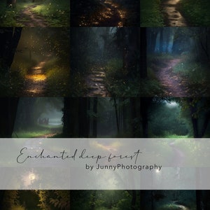 12 enchanted deep forest digital background with fireflies for Photoshop, Photography Background, Fine art texture, Photo overlays,