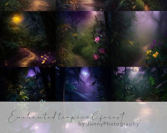 12 enchanted tropical forest digital background for Photoshop, Photography Background, Fine art texture, Photo overlays