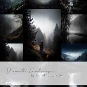 12 dramatic landscape digital background for Photoshop, Photography Background, Fine art texture, Photo overlays, moody style