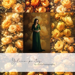 12 yellow floral decor digital background for Photoshop golden color, Fine art texture, Photo overlays, texture