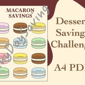 Cute Macaron Dessert Savings Challenge/Tracker - A4 PDF - Digital & Printable
