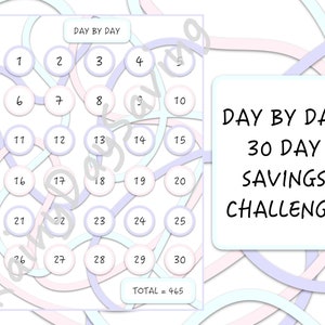 Day by Day Savings Challenge 30 Days PDF/Printable - A4 - Pastel Ribbons