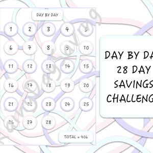 Day by Day Savings Challenge 28 Days PDF/Printable - A4 - Pastel Ribbons