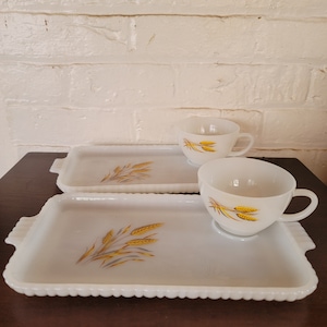 Set of 2 Anchor Hocking &quot;Wheat&quot; Cup and Sandwich Plate