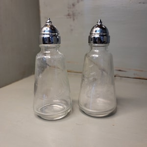 Anchor Hocking Acid Etched Glass Salt and Pepper