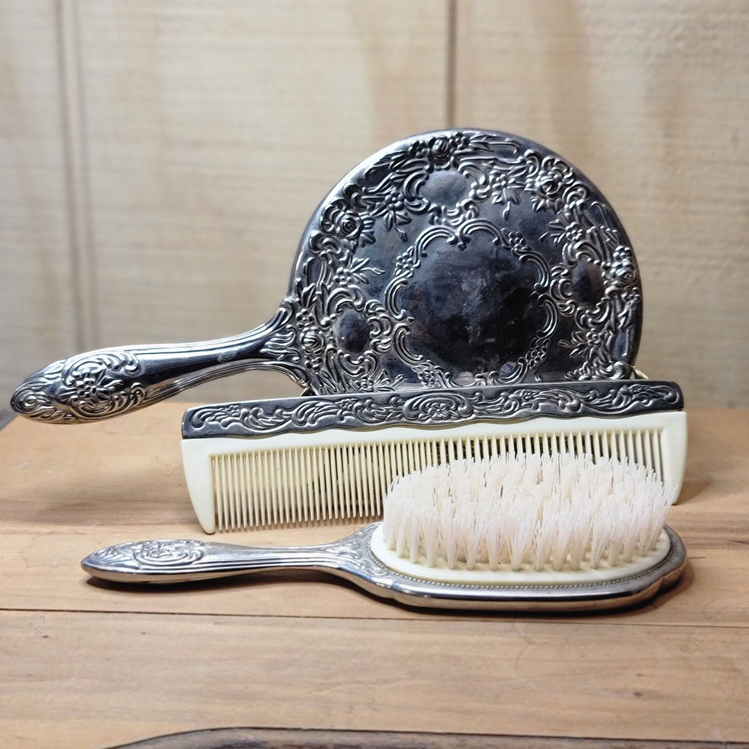 Silverplate Mirror, Brush, and Comb Set Etsy