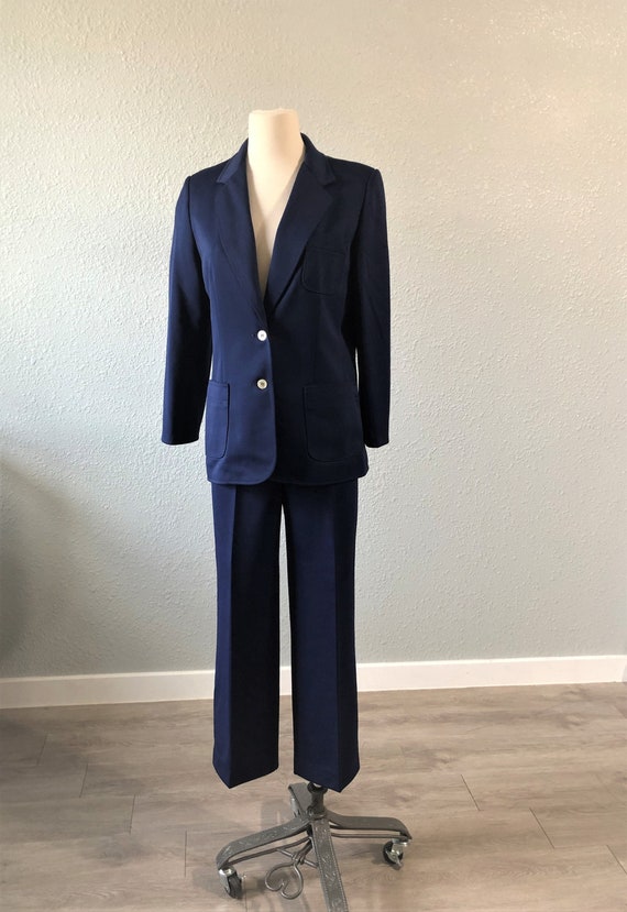 Vintage Pant Suit by Koret 70s 80s Navy Blue Polished | Etsy