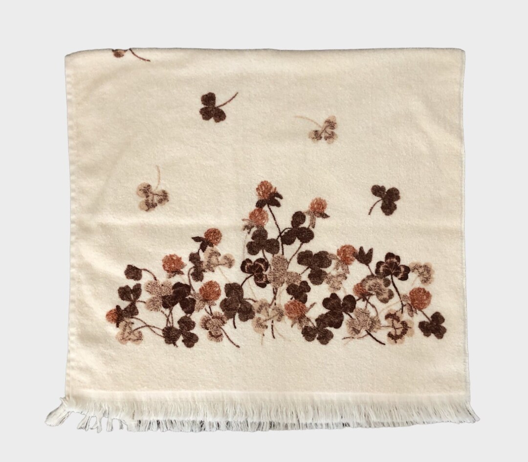 Vintage off White and Brown Floral Bath Towel by Dundee, Cotton Blend, Fringe Towel Etsy