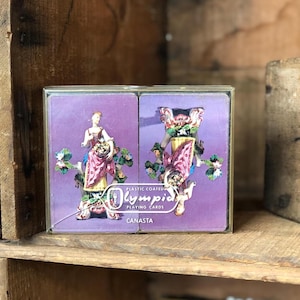 Vintage Olympia Bridge / Canasta Cards Arrco of Chicago, Purple Cards with Greek Statue Complete
