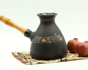 Coffee Tea maker Jazve, Ceramic Coffee Pot, Jezve, Turkish Armenian coffee maker,Handmade manual coffee pot,Personalized wooden handle,Turka