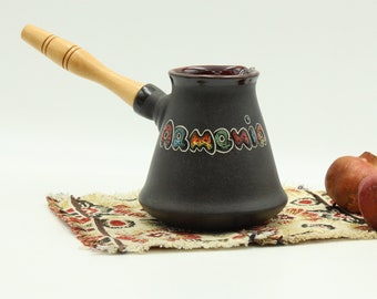 Armenian Jazve, Coffee Tea maker,Ceramic coffee maker Jezve, Turkish coffee pot ,Handmade manual coffee pot,Personalized wooden handle,Turka