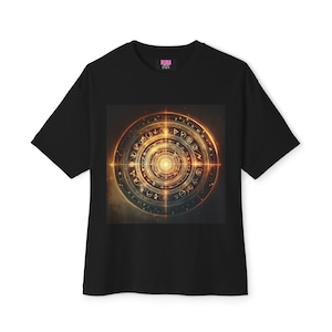Maglietta oversize con cerchio runico, maglietta unisex, maglietta squadrata, maglietta grafica, maglietta mistica, maglietta con cerchio runico