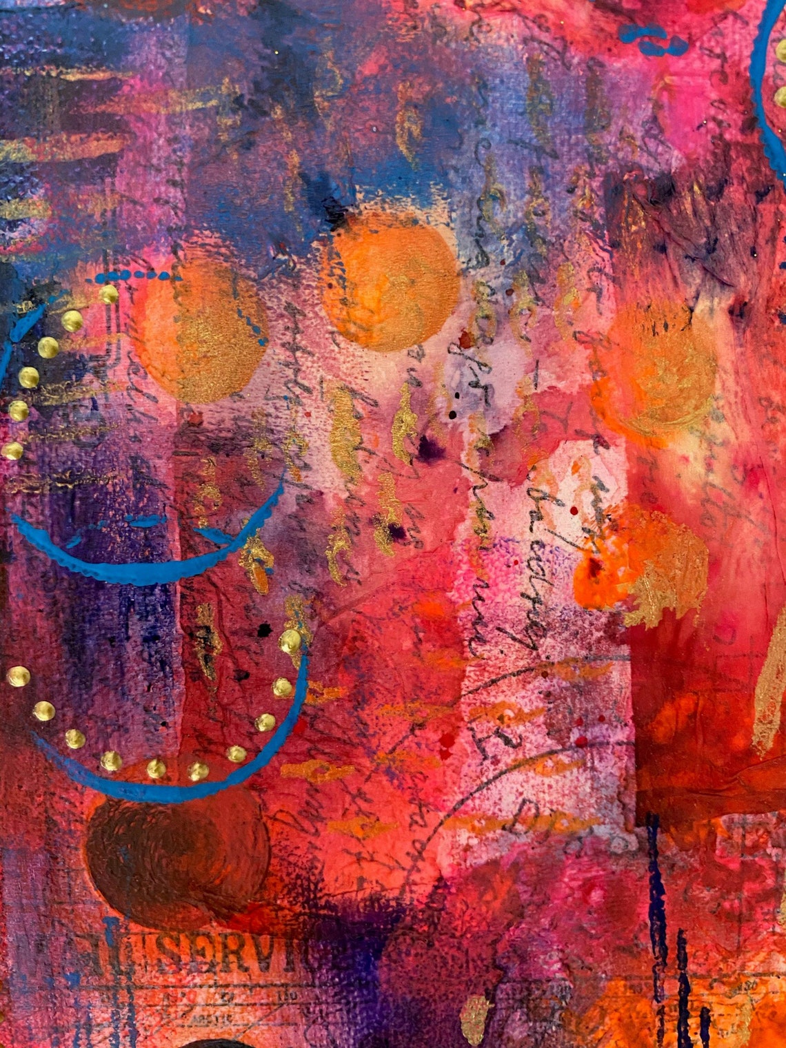 Large abstract Wall art in Orange and Gold on a big gallery Etsy