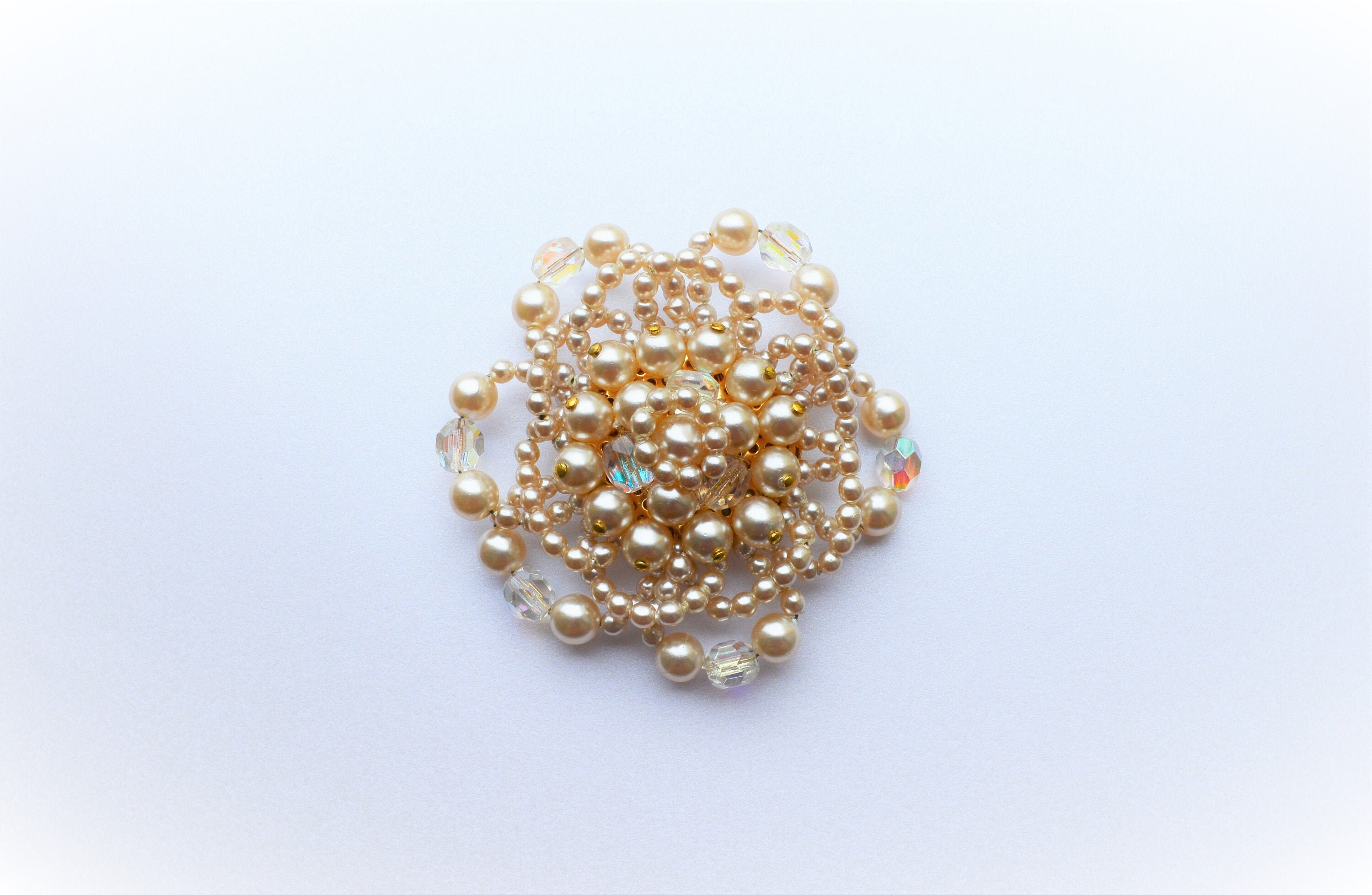 ブローチ ガーネット Rott crystal praha プラハ　箱つき LC 花柄 がま口ミラー付きBOX