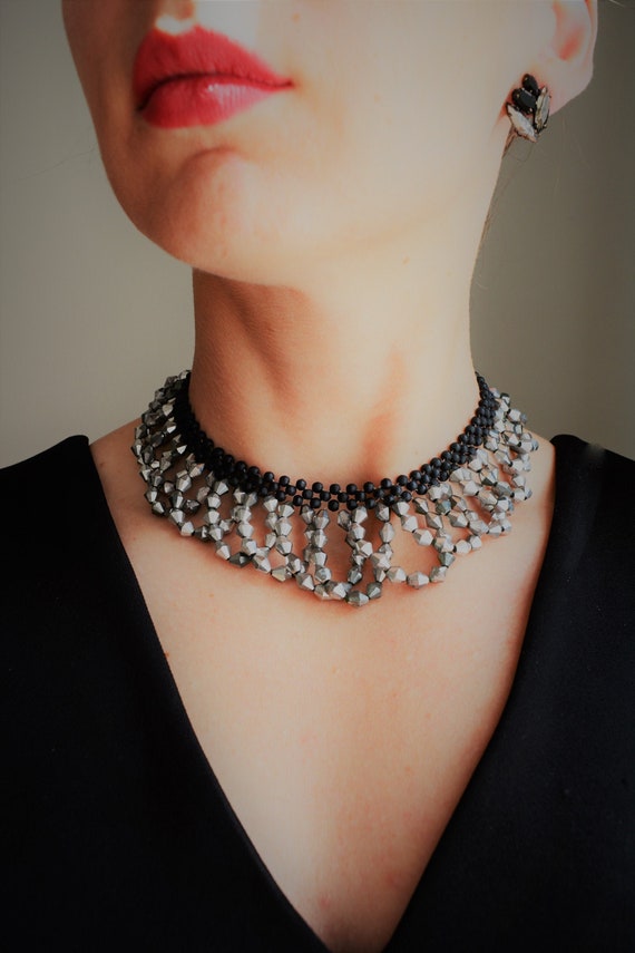 Small Beads collar necklace crystal beads teardrop collar charm collar necklace Silver charm collar necklace glam collar necklace