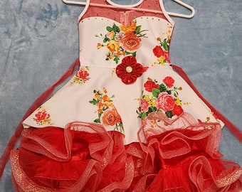 Red Girls Frock with Floral Designs