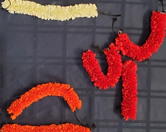Orange, White Round Cut Flowers made of statin | Bharatanatyam Kuchipudi Dance flowers | 12 in | veni kondai | Classical Dance Jewelry