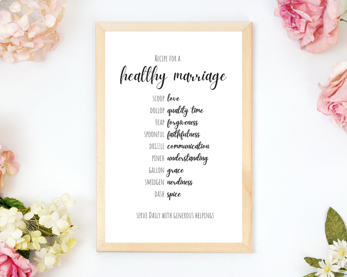 Healthy Marriage Recipe, Bridal Shower Gift Wedding Gift, Minimal Wall
