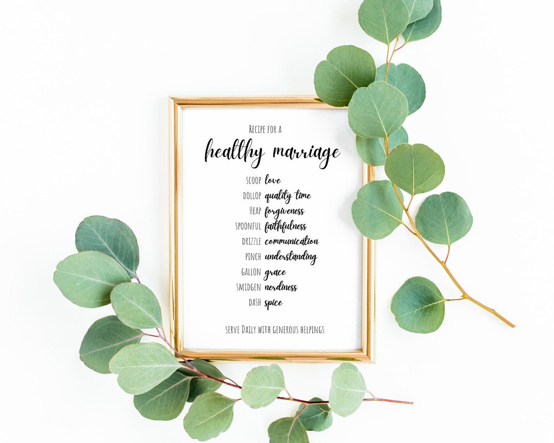 Healthy Marriage Recipe, Bridal Shower Gift Wedding Gift, Minimal Wall