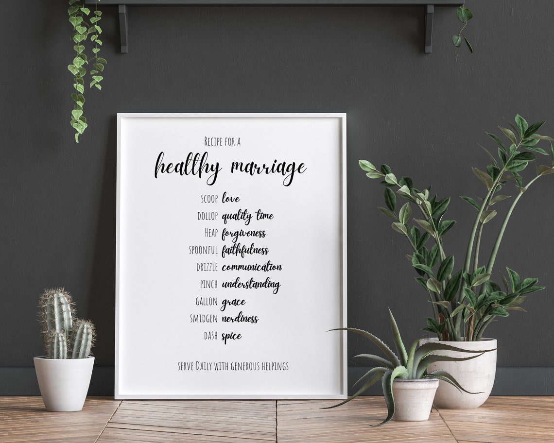Healthy Marriage Recipe, Bridal Shower Gift Wedding Gift, Minimal Wall