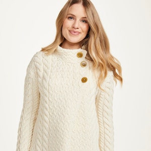 Aran Super Soft Merino Wool Women's 3 button cardigan, Natural White