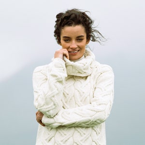 Aran Super Soft Merino Wool, cowl neck sweater, natural white