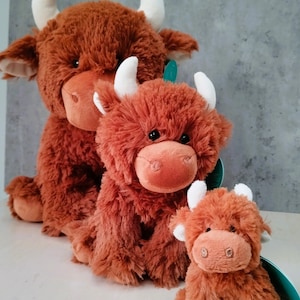 Cuddly Highland Cow Soft Toy, Color Brown, sizes from Mini to Large