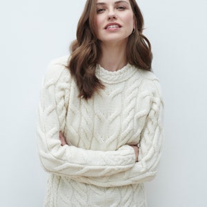 Aran Super Soft Merino Wool, Multi Cable Raglan Sweater, Natural White