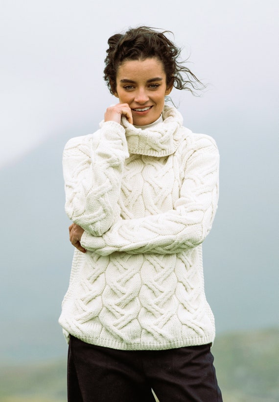 Cable Knit Turtle Neck Sweater - Aran Sweaters Direct