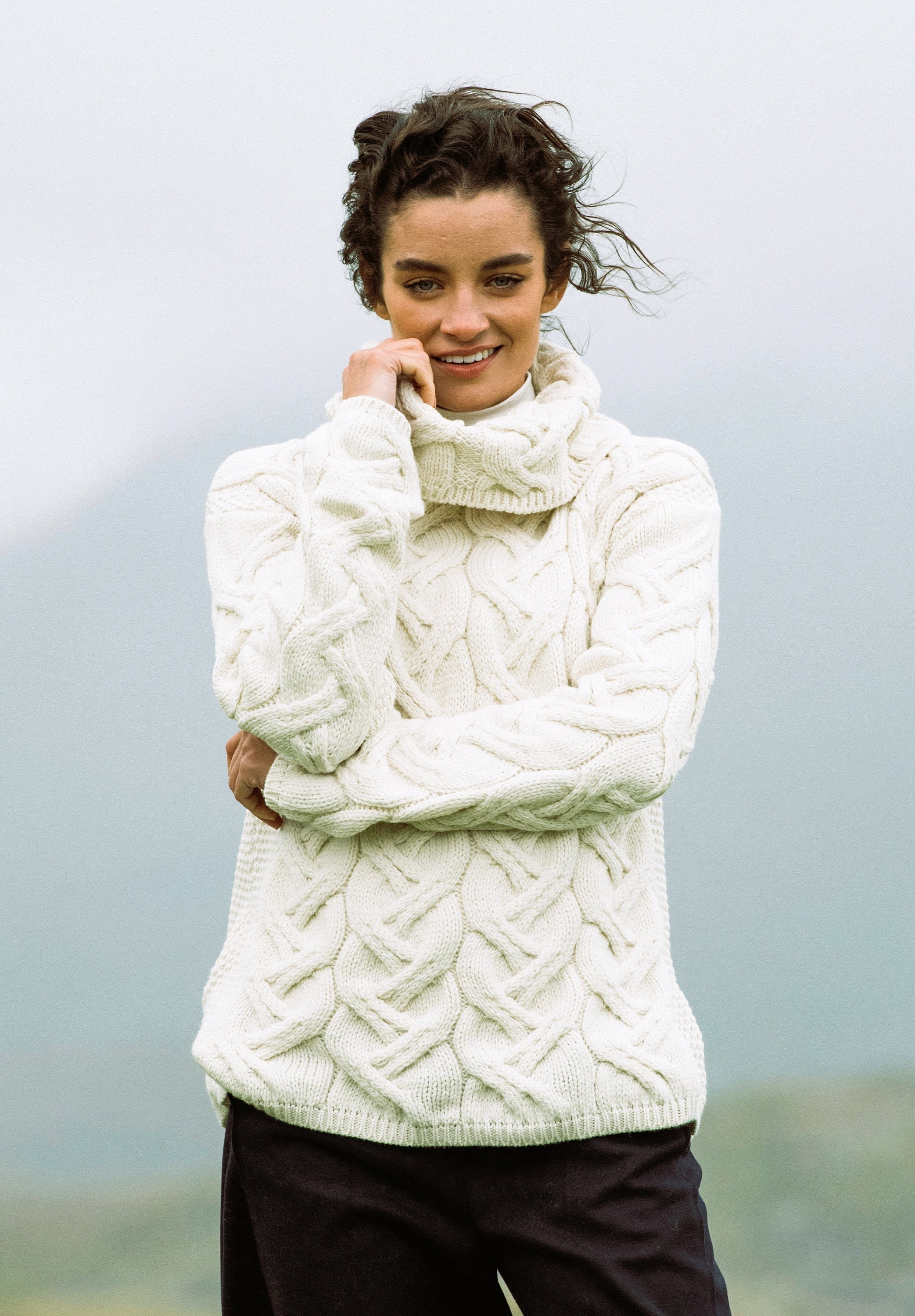 Aran Super Soft Merino Wool cowl neck sweater - Etsy 日本