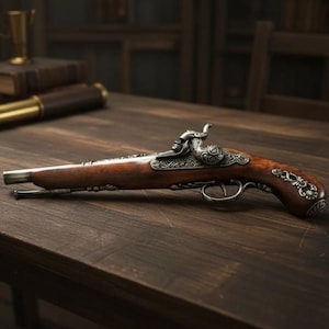 Reloj pirata francés antiguo de 1832 con cañón en exposición.