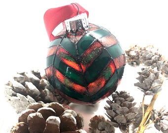 Hand Painted Glass Christmas Ball with Stained Glass Paint, 2.6" Diameter, Christmas Decoration, Ornament, Stained Glass