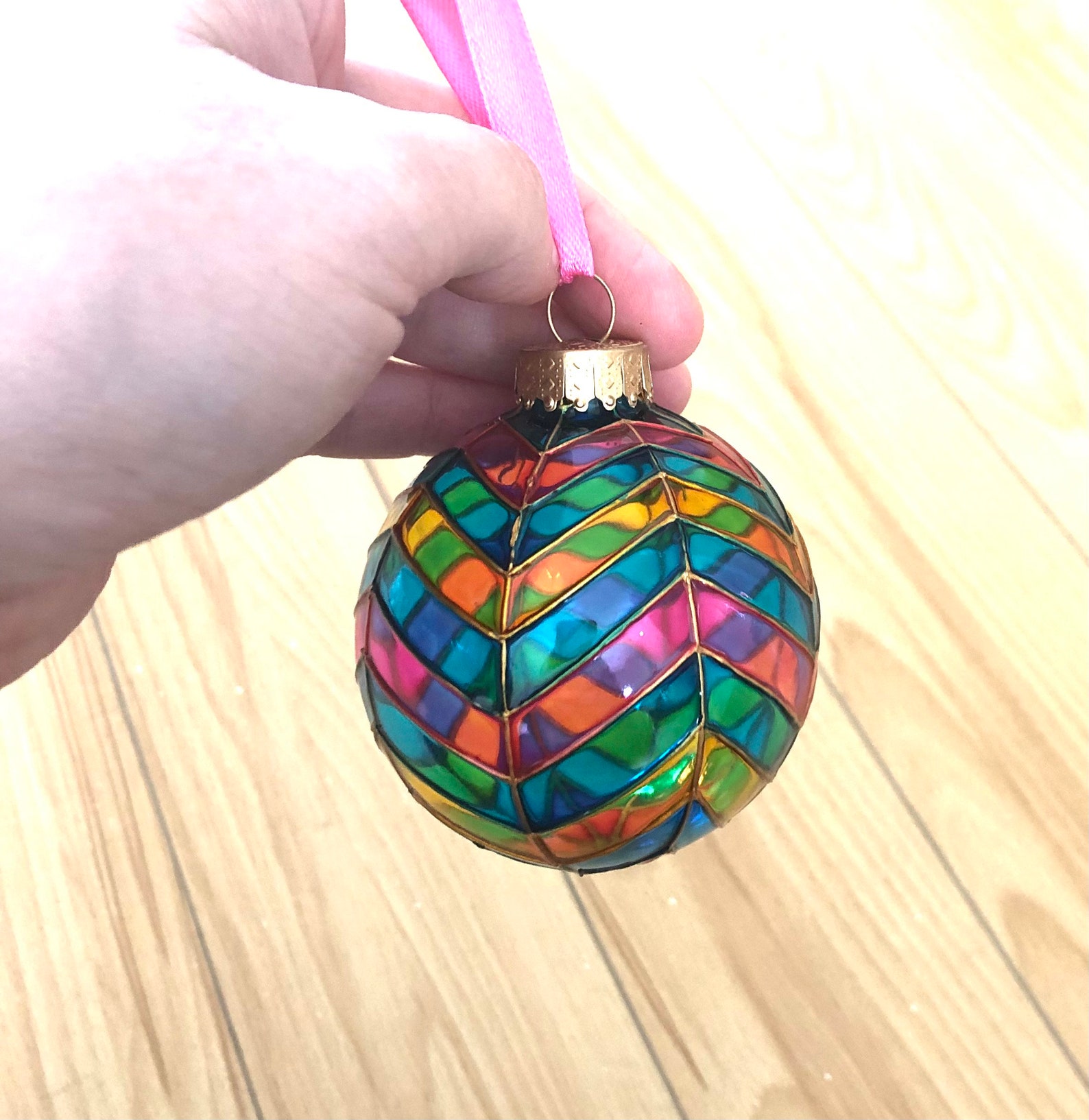 Hand Painted Glass Christmas Ball With Stained Glass Painting Etsy