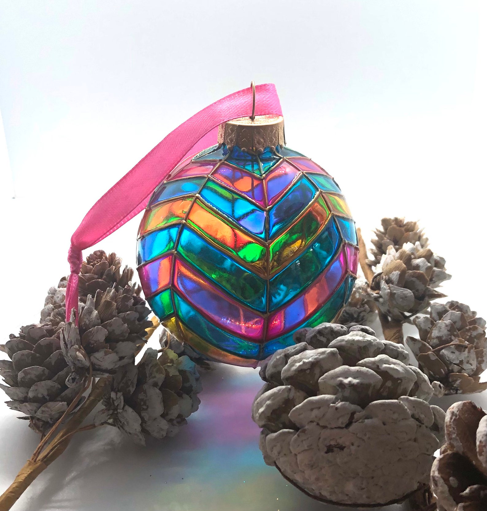 Hand Painted Glass Christmas Ball With Stained Glass Painting Etsy