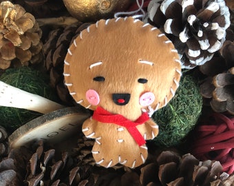 Pre-cut felt ornament in the shape of a gingerbread man, Christmas decoration
