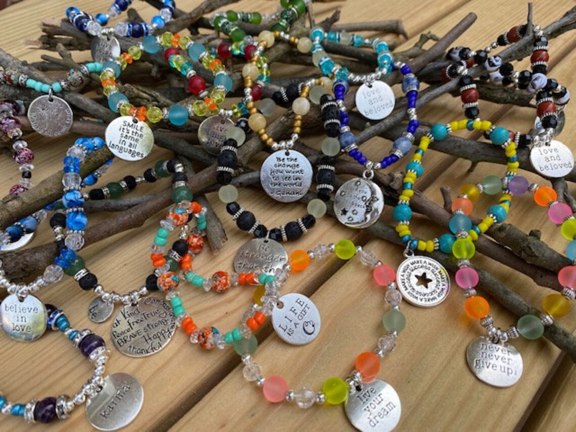 Beaded Bracelet With Charm live Laugh Love Etsy